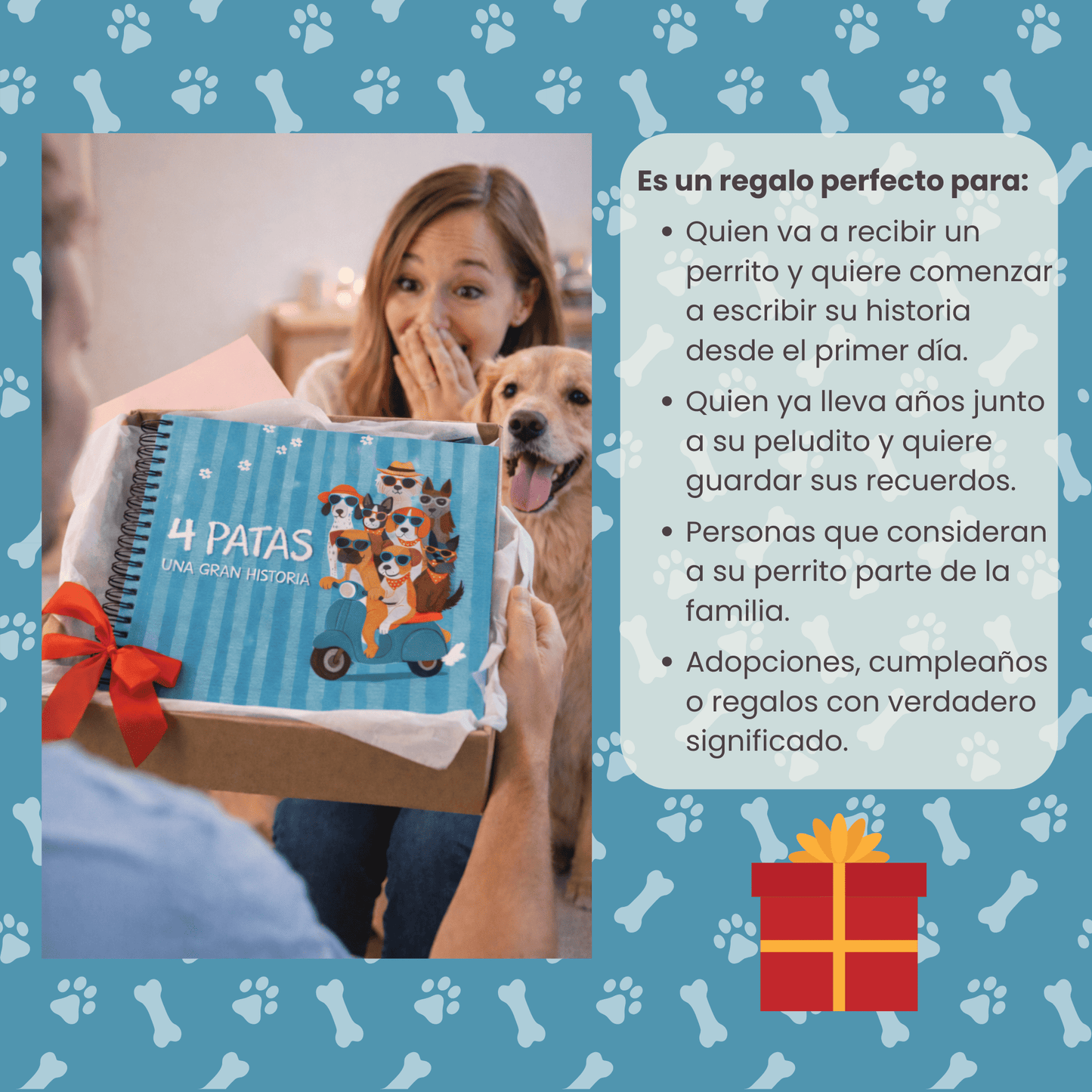 Álbum para perritos "4 patas, una gran historia" + Guía veterinaria + Empaque de REGALO
