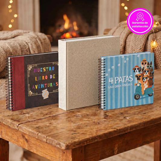Pack Aventuras en Familia 🐣🐾🌄: libro de aventuras 70 actividades + álbum de bebés artesanal 0-18 años + álbum para perritos