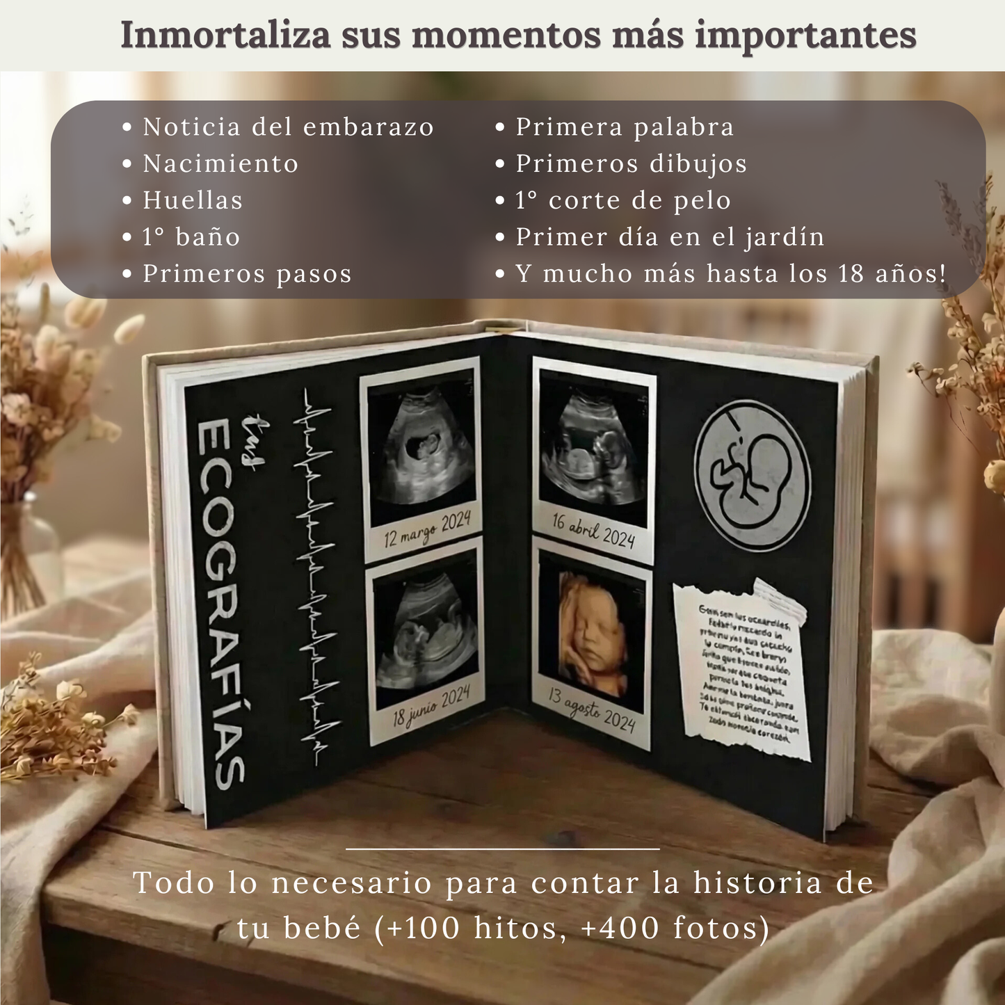 Álbum para bebé ARTESANAL - Su vida de 0 a 18 años + Empaque de REGALO